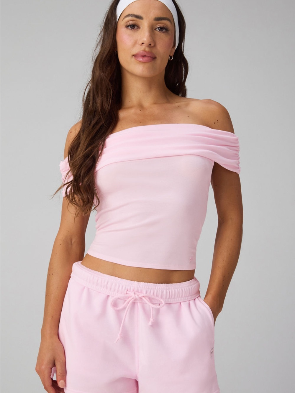 Fabletics Light Pink Off-Shoulder Crop Top